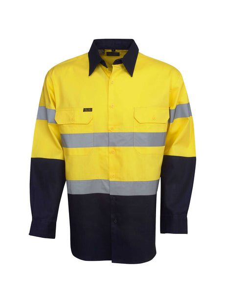 Hi Vis Long Sleeve Two Tone Cotton Drill Shirt With Taping