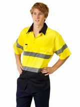 Hi Vis Short Sleeve Two Tone Cotton Drill Shirt With Taping