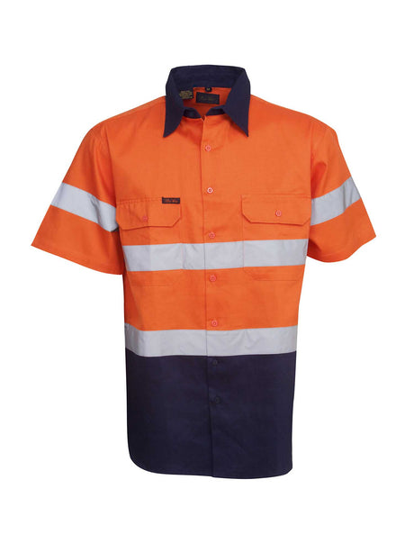 Hi Vis Short Sleeve Two Tone Cotton Drill Shirt With Taping