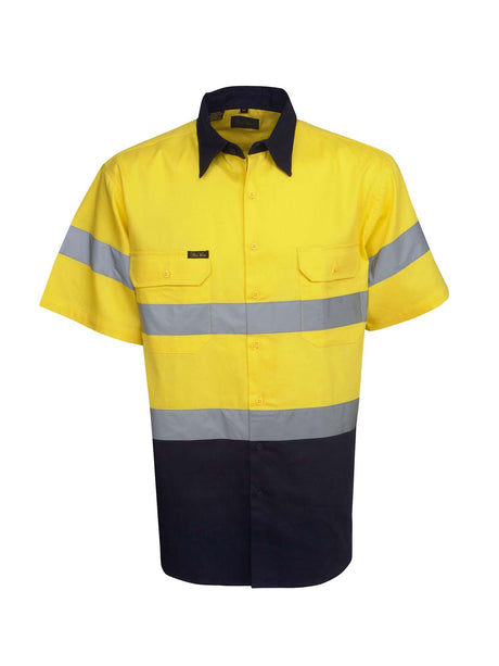 Hi Vis Short Sleeve Two Tone Cotton Drill Shirt With Taping