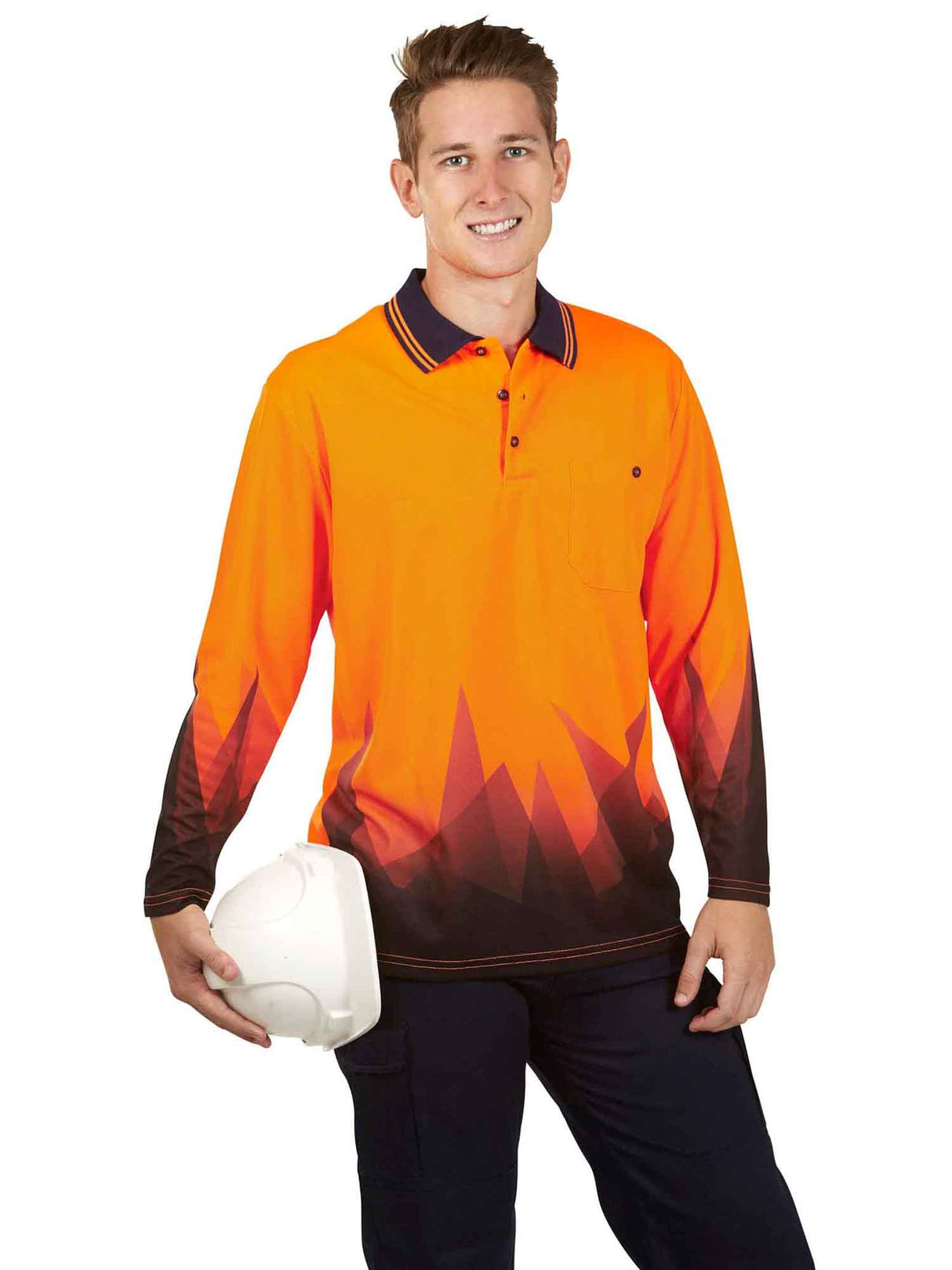 Triangular Design Hi Vis Long Sleeve Polo