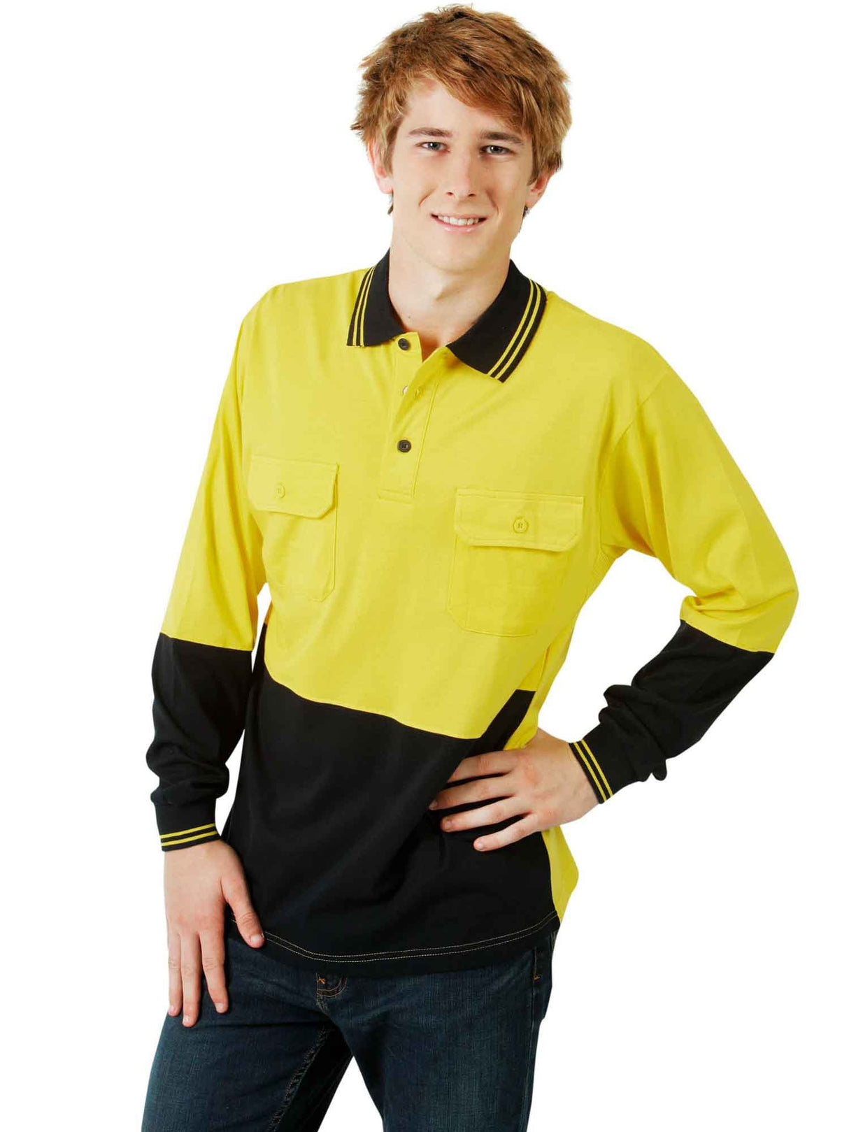 100% Cotton Hi Vis Long Sleeve Polo