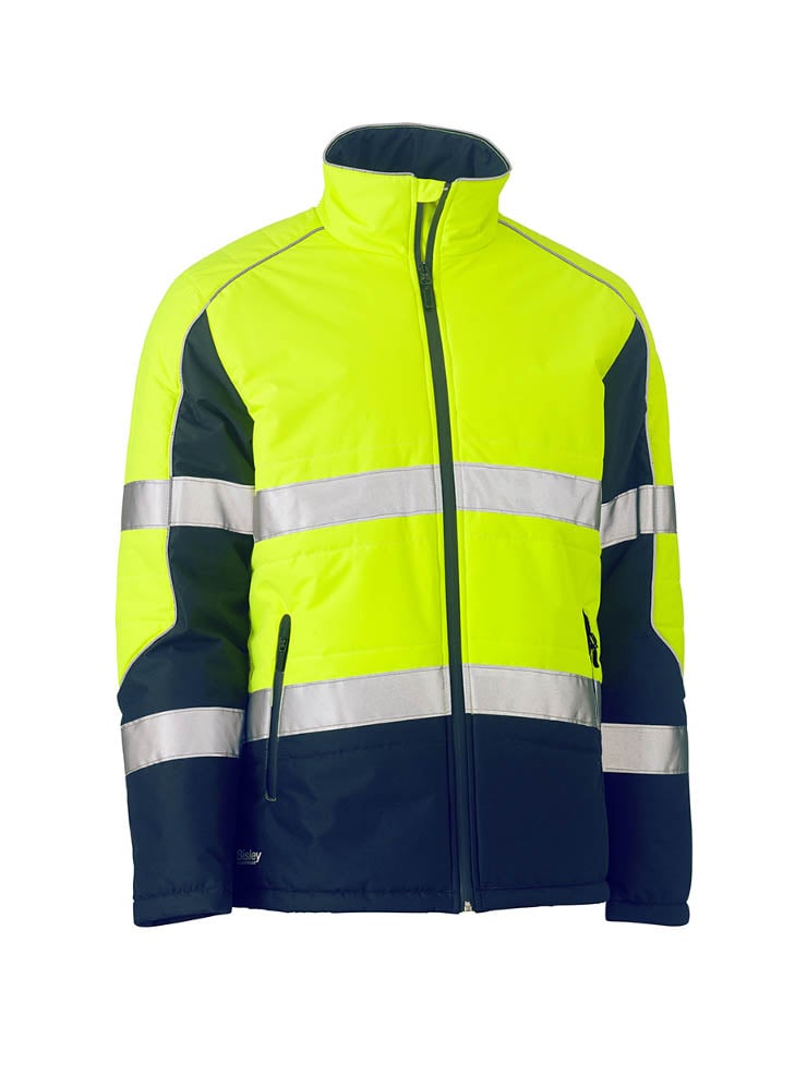 Mens Taped Hi Vis Puffer Jacket with Stand Collar