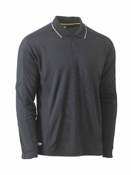 Mens Long Sleeve Cool Mesh Polo with Reflective Piping