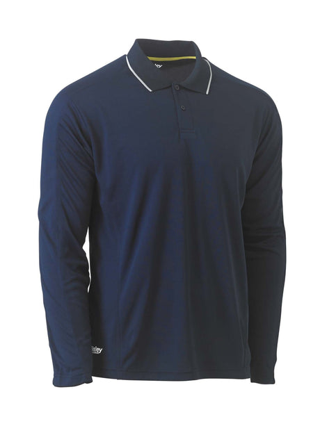 Mens Long Sleeve Cool Mesh Polo with Reflective Piping