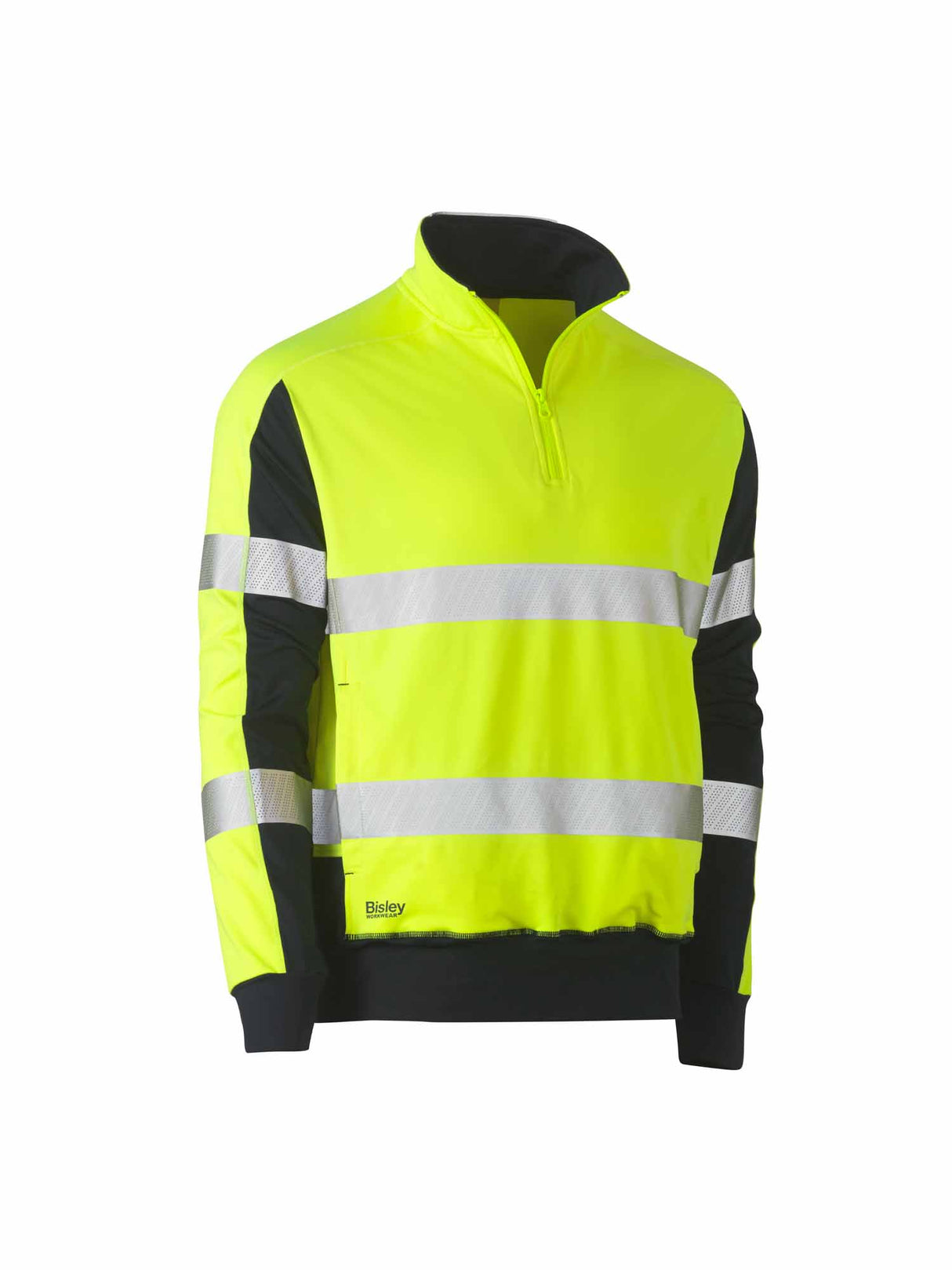 Mens Taped Two Tone Hi Vis Contrast Stretchy 1/4 Zip Pullover