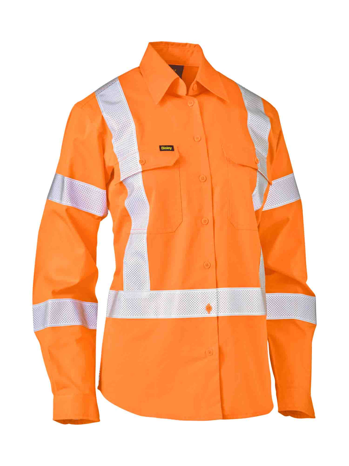 Ladies Long Sleeve X Taped Biomotion Hi Vis Cool Lightweight Drill Shirt