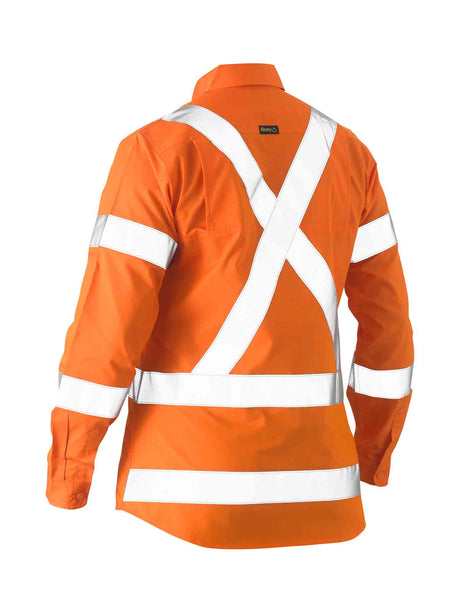 Ladies Long Sleeve Recycle Taped X Taped Hi Vis Drill Shirt