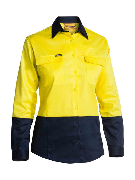 Ladies Long Sleeve Hi Vis Drill Contrast Shirt