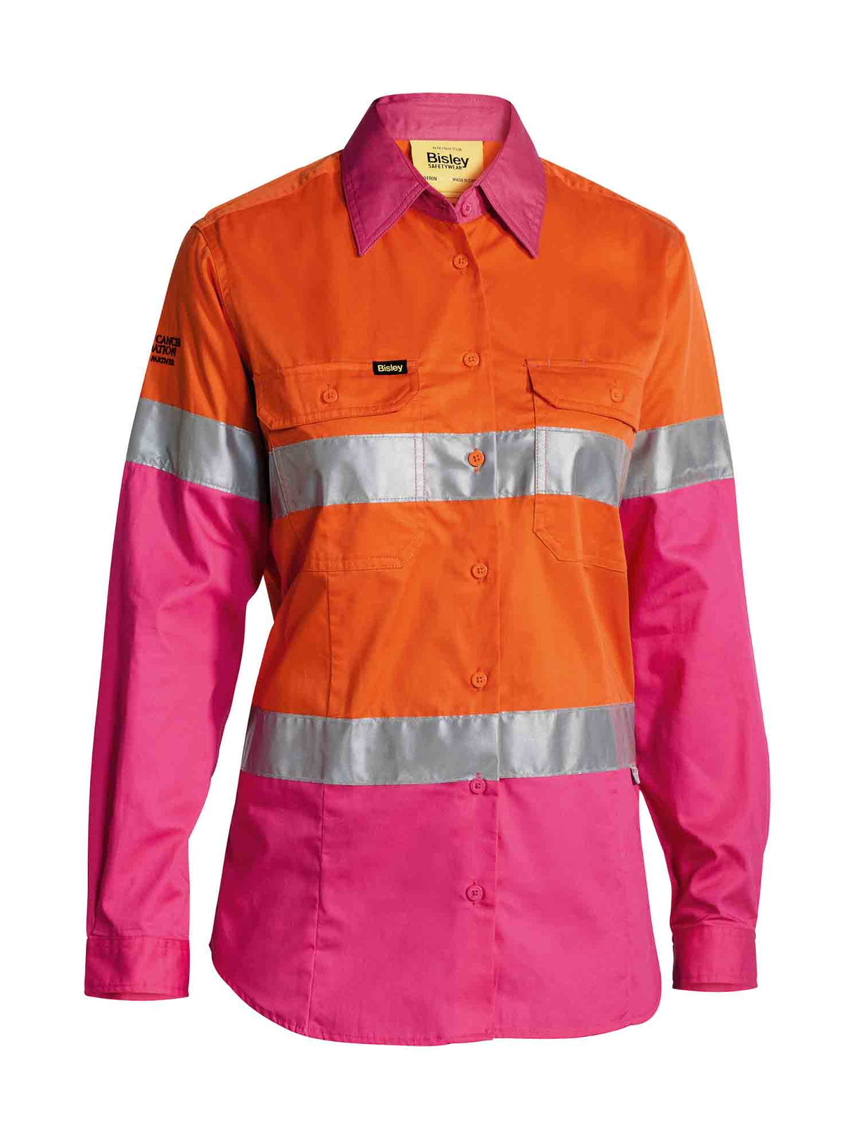 Ladies Long Sleeve Taped Hi Vis Cool Lightweight Drill Shirt