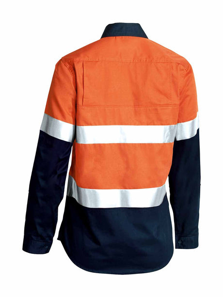 Ladies Long Sleeve Taped Hi Vis Cool Lightweight Drill Shirt