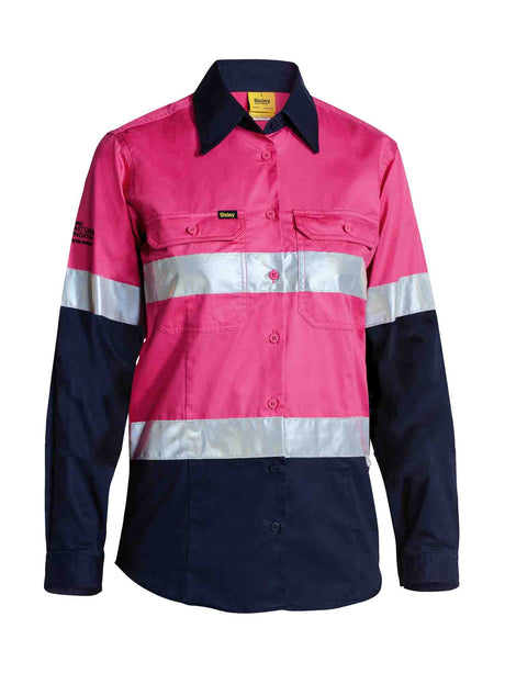 Ladies Long Sleeve Taped Hi Vis Cool Lightweight Drill Shirt