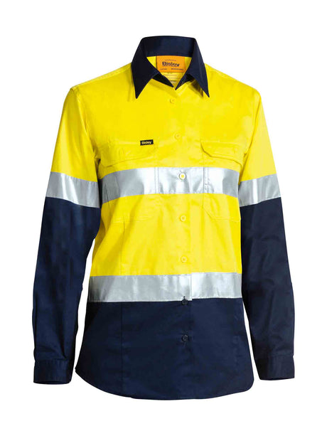 Ladies Long Sleeve Taped Hi Vis Cool Lightweight Drill Shirt