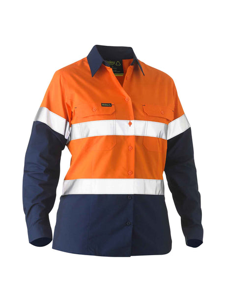 Ladies Long Sleeve Recycle Taped Two Tone Hi Vis Drill Shirt