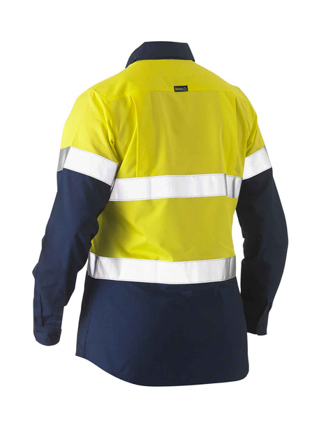 Ladies Long Sleeve Recycle Taped Two Tone Hi Vis Drill Shirt