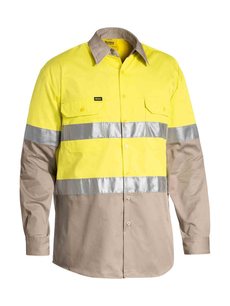 Mens Long Sleeve Taped Hi Vis Cool Lightweight Drill Shirt