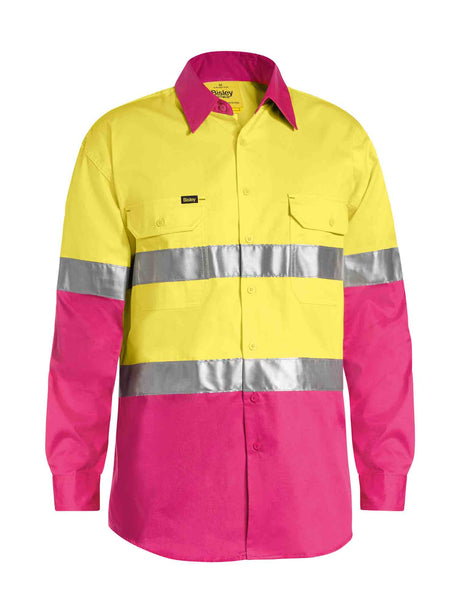 Mens Long Sleeve Taped Hi Vis Cool Lightweight Drill Shirt