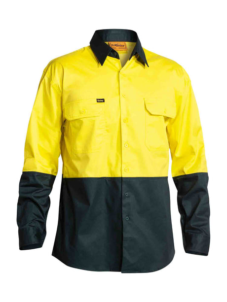 Mens Long Sleeve Hi Vis Cool Lightweight Drill Contrast Shirt