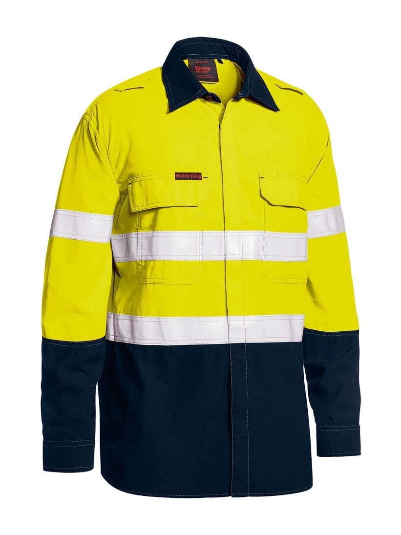 Mens Long Sleeve Tencate Tecasfe Plus 480 Taped Hi Vis Lightweight FR Vented Contrast Shirt