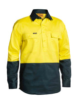 Mens Long Sleeve Hi Vis Closed Front Drill Contrast Shirt