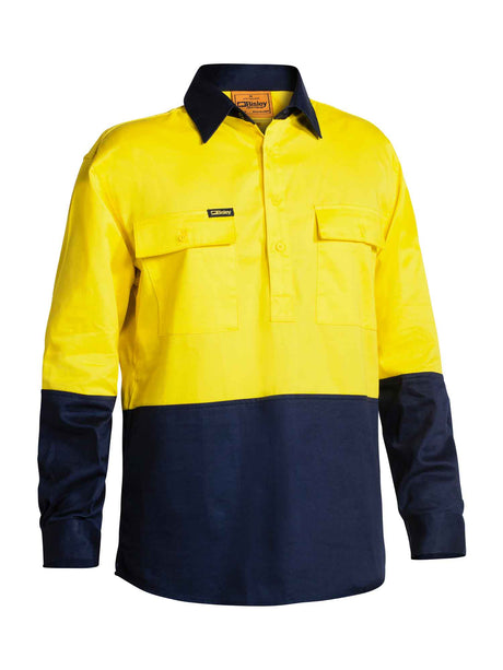 Mens Long Sleeve Hi Vis Closed Front Drill Contrast Shirt