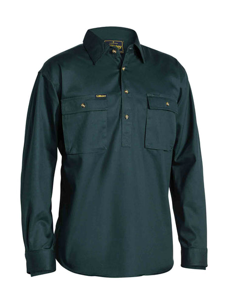 Mens Long Sleeve Closed Front Cotton Drill Shirt