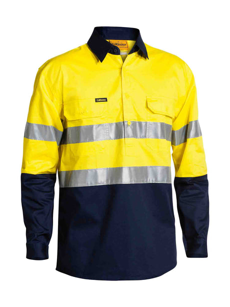 Mens Long Sleeve Taped Hi Vis Closed Front Cool Lightweight Contrast Shirt