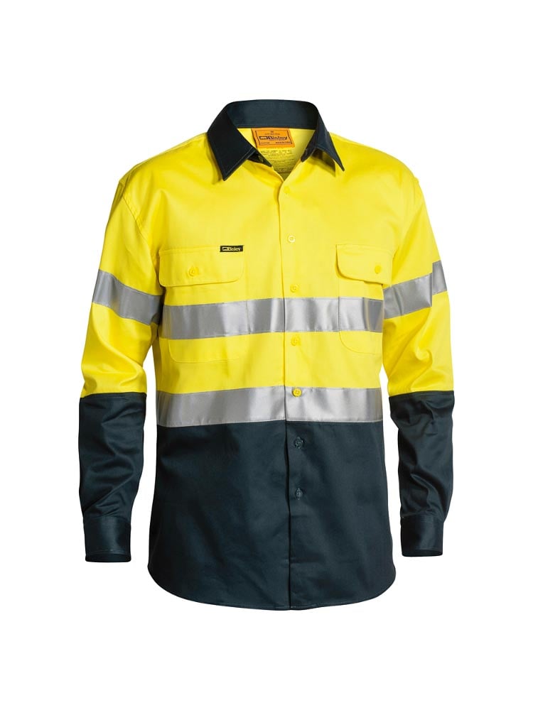 Mens Long Sleeve Taped Hi Vis Drill Contrast Shirt