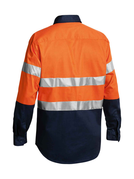 Mens Long Sleeve Taped Hi Vis Closed Front Drill Contrast Shirt