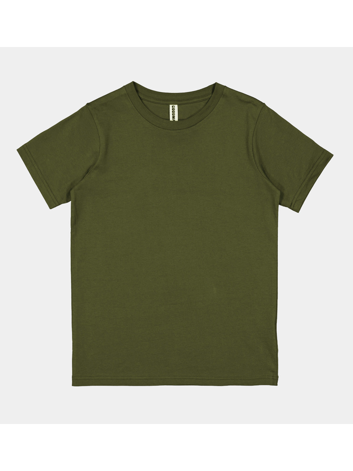 Kids Basis Short Sleeve Tee in olive green with a ribbed crew neckline and classic fit.