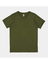 Kids Basis Short Sleeve Tee in olive green with a ribbed crew neckline and classic fit.