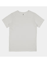 A plain white kids' short sleeve cotton t-shirt with a ribbed crew neckline.