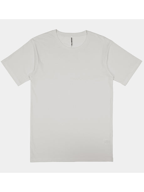 Mens Basis Short Sleeve Tee in white with a ribbed crew neckline and classic fit.