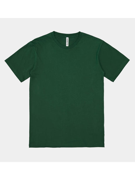 A dark green, short-sleeve cotton t-shirt with a ribbed crew neckline and a classic fit.