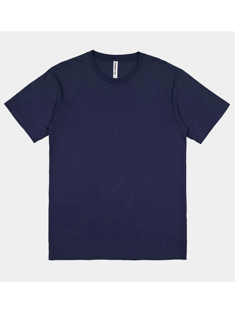 Mens Basis Short Sleeve Tee in navy blue with a ribbed crew neckline and classic fit.