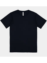 A plain black men's short sleeve cotton t-shirt with a ribbed crew neckline and a white neck label.