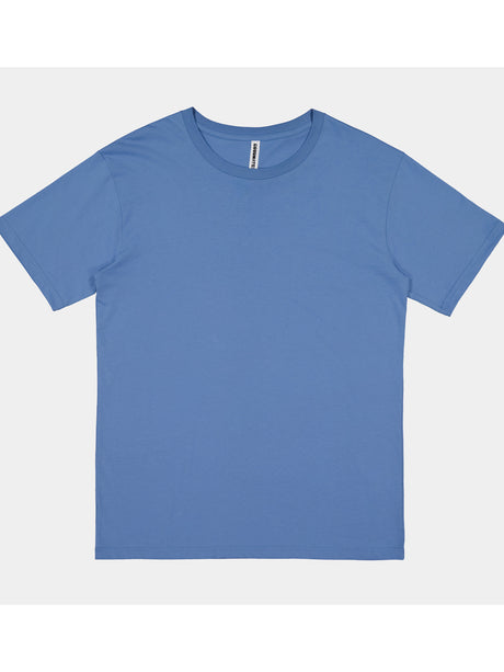 Mens Basis Short Sleeve Tee in a solid blue color with a ribbed crew neckline.