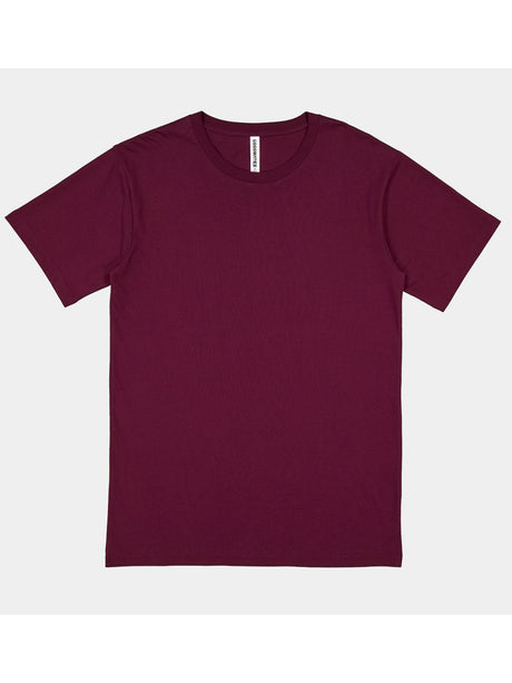 A maroon short sleeve crew neck t-shirt for men made from cotton jersey.