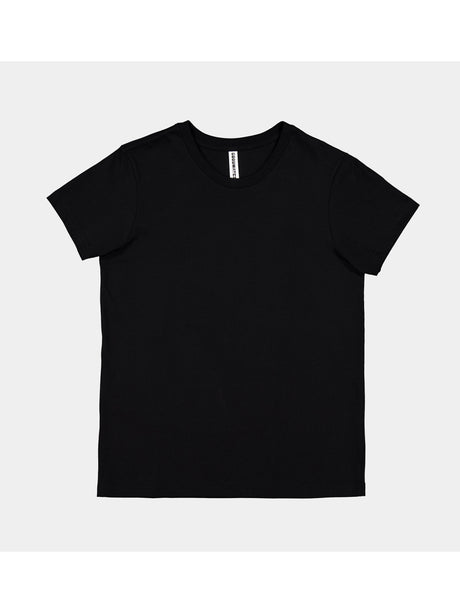 Womens Basis Short Sleeve Tee in black with a ribbed crew neckline and classic fit.