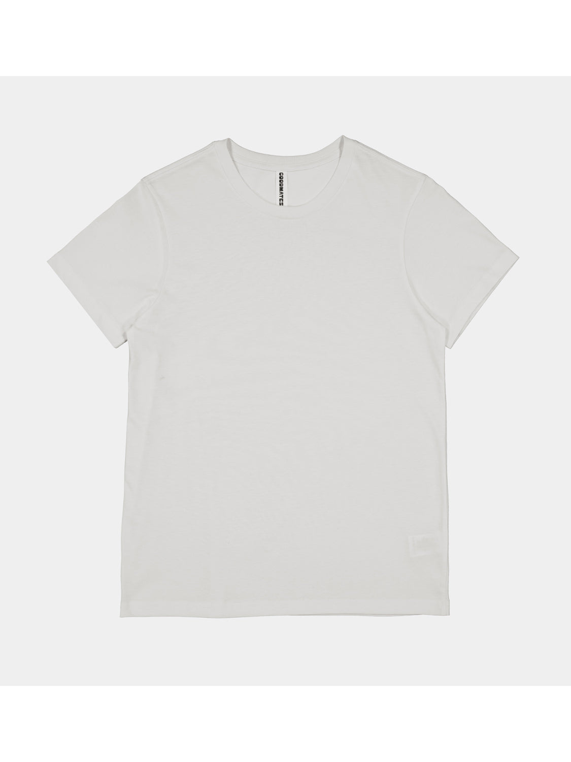 Womens Basis Short Sleeve Tee in white with a ribbed crew neckline and classic fit.
