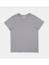 Womens Basis Short Sleeve Tee in a heather grey cotton jersey with a ribbed crew neckline.