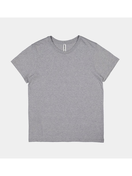 Womens Basis Short Sleeve Tee in a heather grey cotton jersey with a ribbed crew neckline.