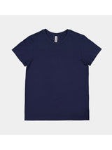Womens Basis Short Sleeve Tee in navy blue with a ribbed crew neckline and classic fit.