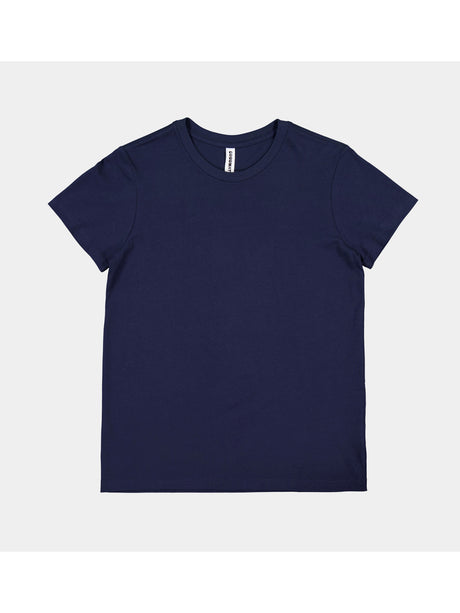 Womens Basis Short Sleeve Tee in navy blue with a ribbed crew neckline and classic fit.