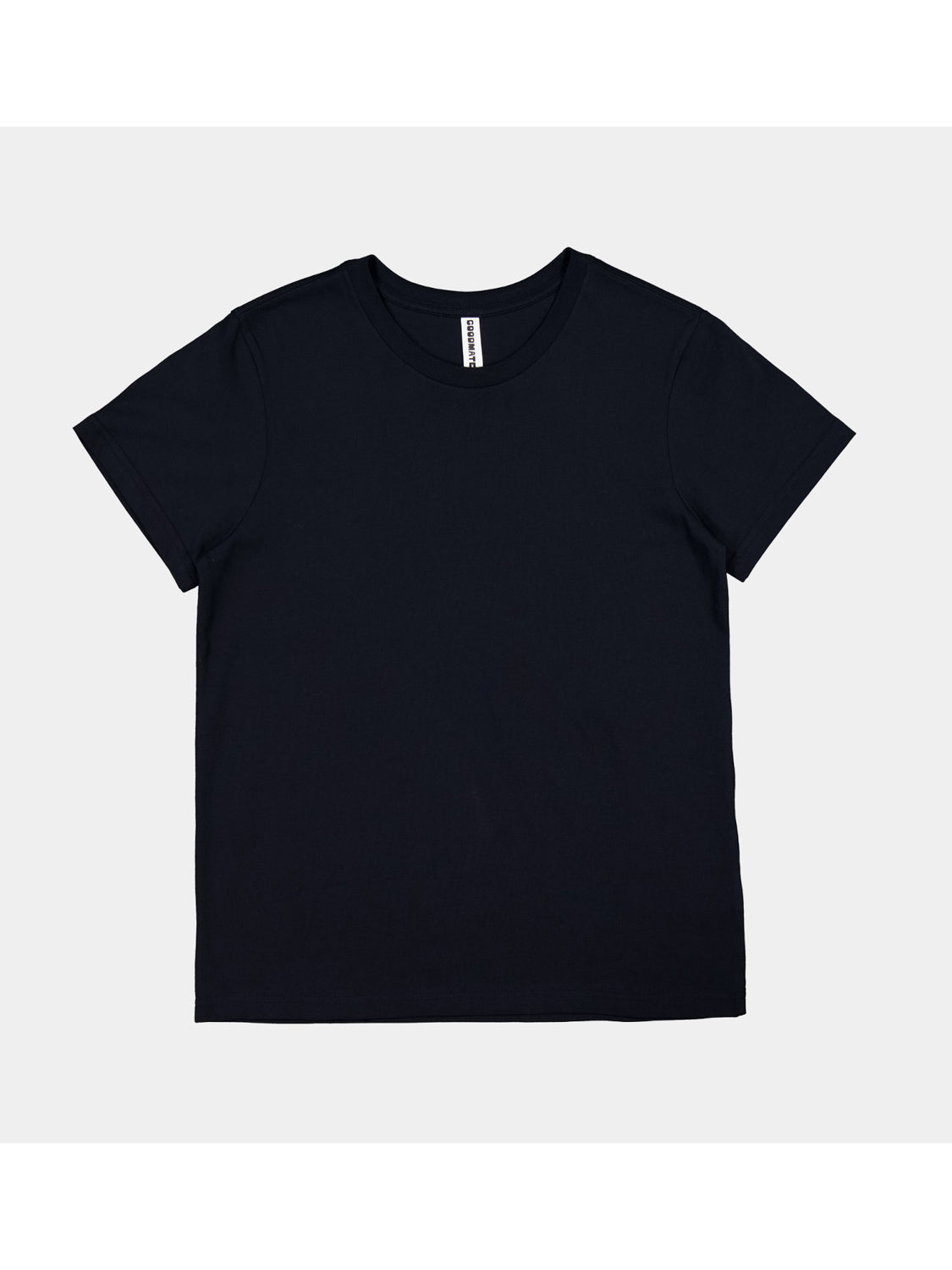 Womens Basis Short Sleeve Tee in black with a ribbed crew neckline and classic fit.