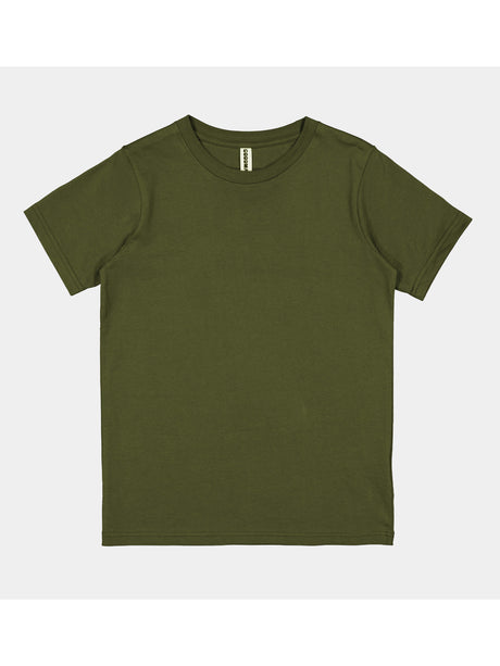 Youth Basis Short Sleeve Tee in olive green with a ribbed crew neckline and classic fit.