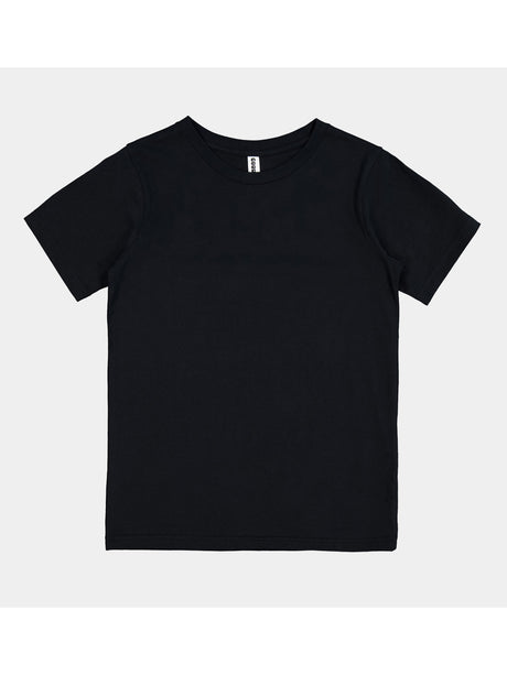 A plain black youth short sleeve t-shirt with a ribbed crew neckline and a classic fit.