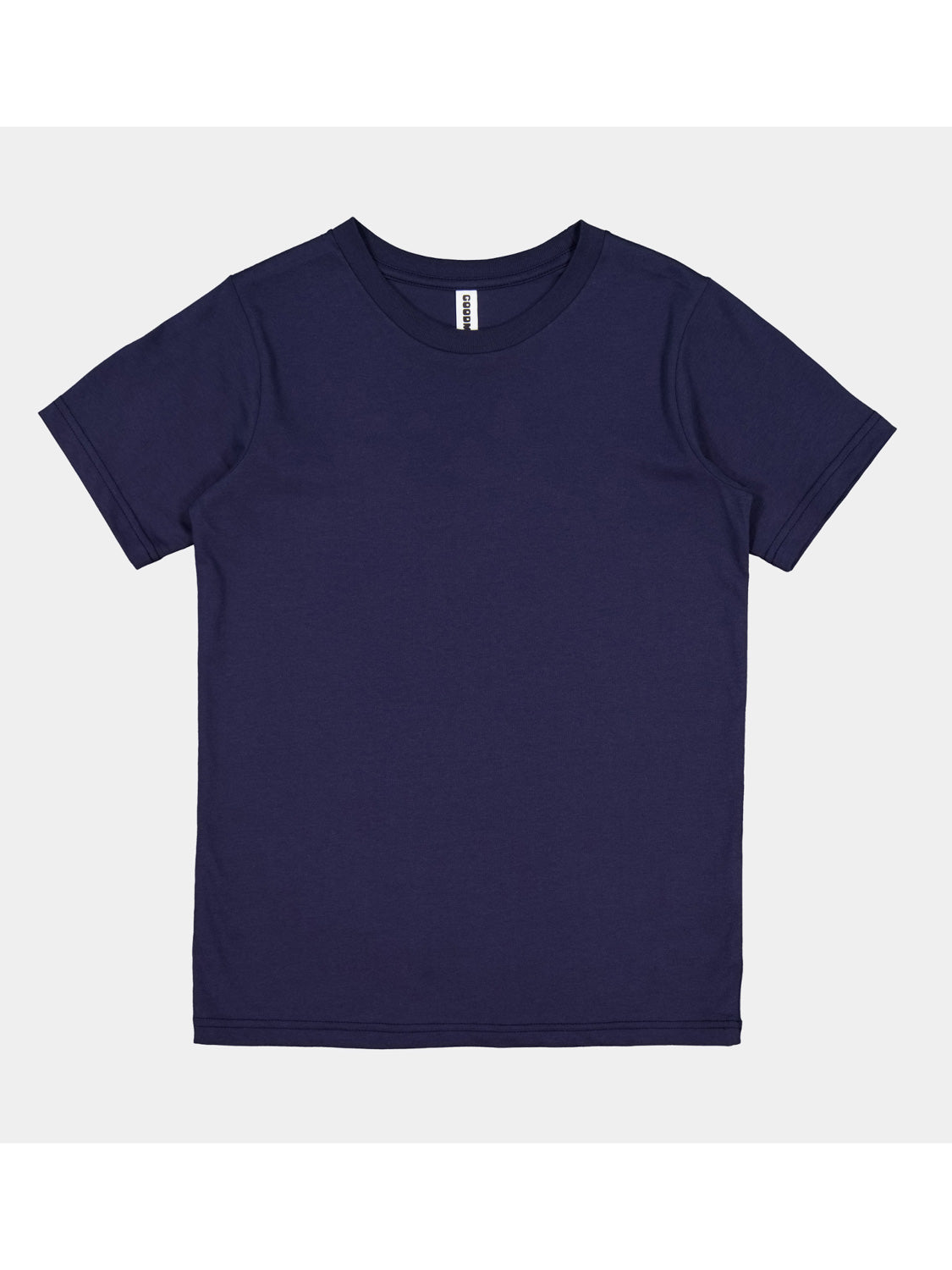A navy blue youth short sleeve t-shirt with a ribbed crew neckline and a classic fit.