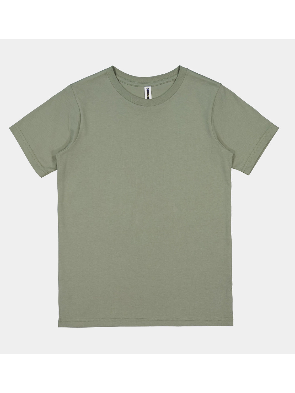 Youth Basis Short Sleeve Tee in a solid sage green color with a ribbed crew neckline.