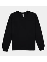 A plain black women's long-sleeve cotton t-shirt with a ribbed crew neck and cuffs.